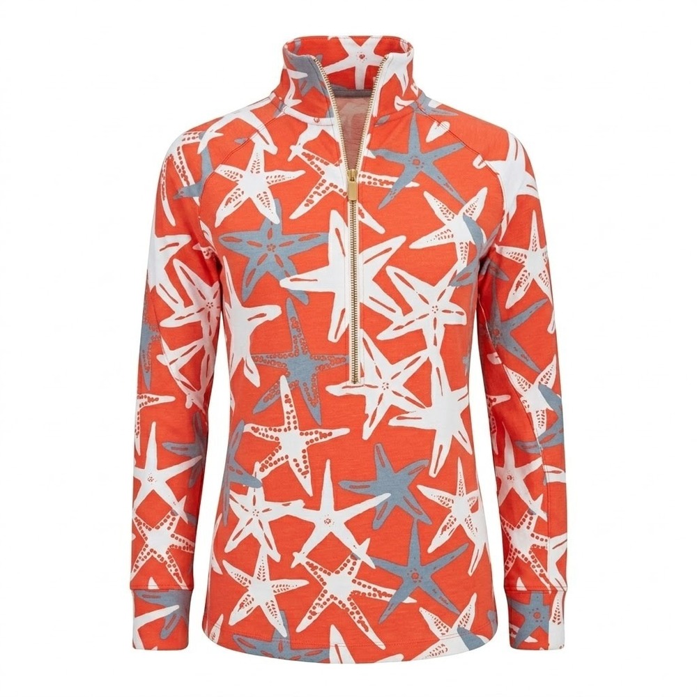 NEW Crown & Ivy Beach Starfish Quarter‎ Zip Pullover XS Coral White Shore